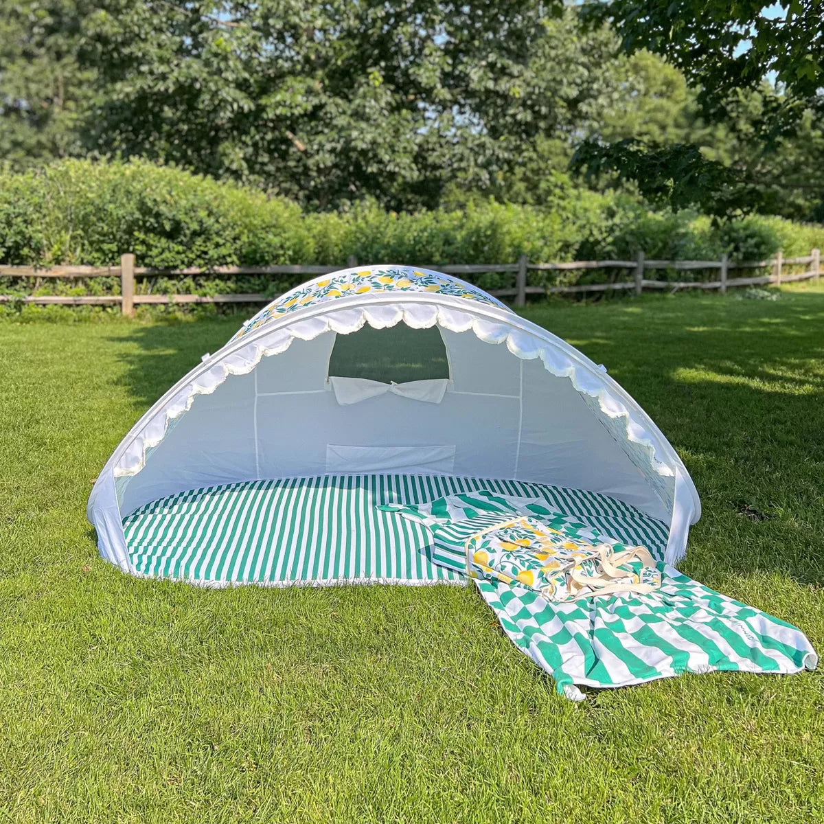 the STRIPED LIMONE Sun Shelter Pop-Up Tent