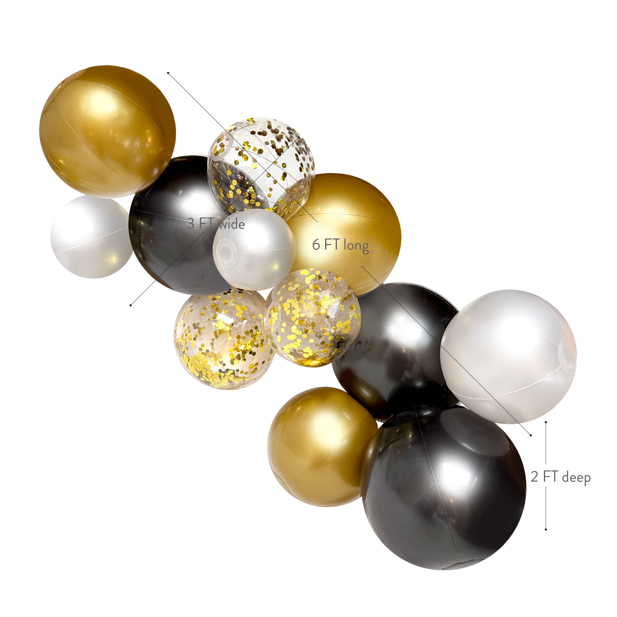 SHIPS NOW • Balloon Garland: 12-Cluster in Pearlescent Black, White and Gold with Gold Confetti • FINAL SALE