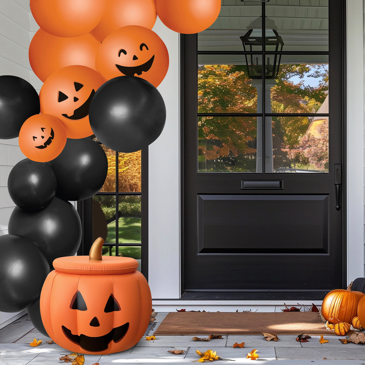 Balloon Garland: 5-Cluster in Carved Pumpkin Orange and Black • FINAL SALE