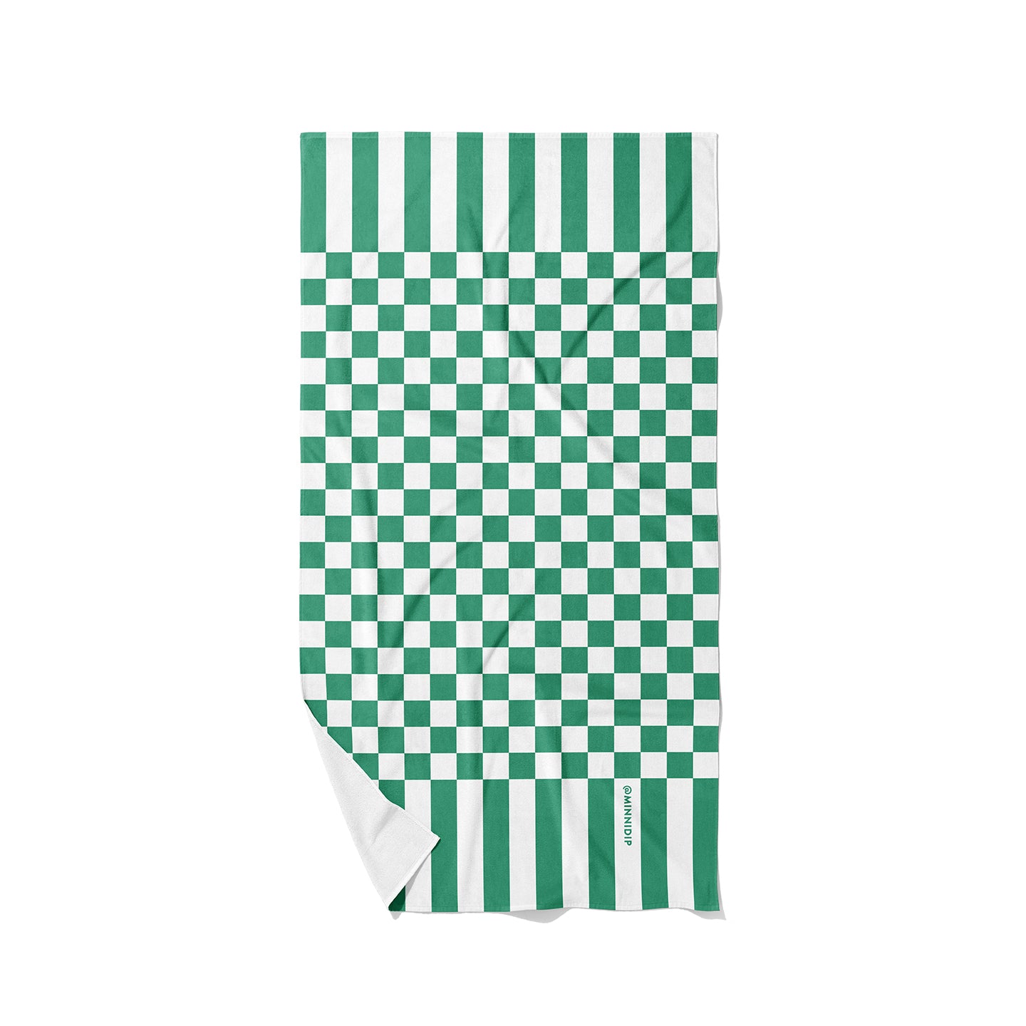 the CHECKER CABANA STRIPE Beach Towel in Topiary