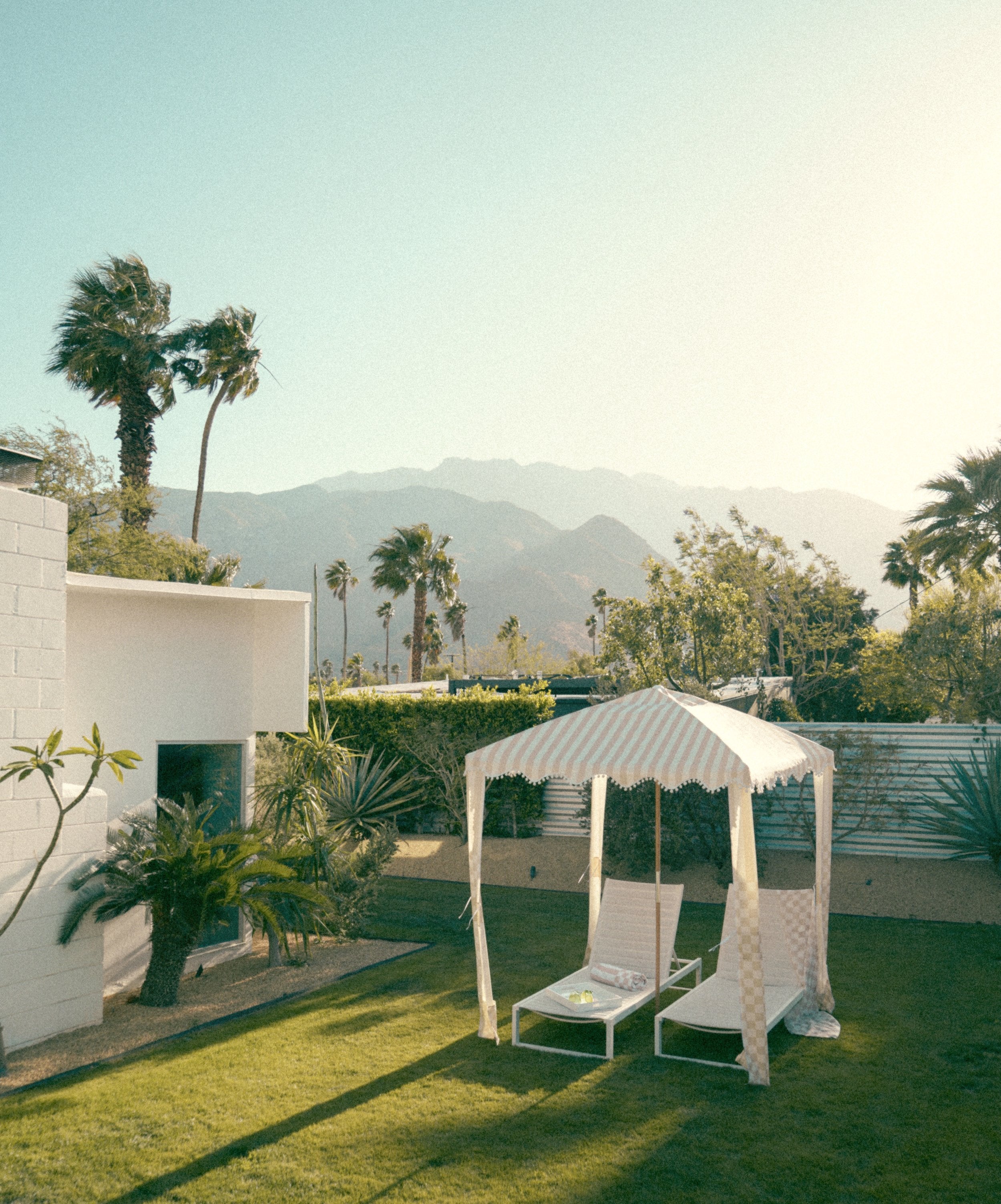 the CHECKER CABANA STRIPE Beach Cabana in Sand