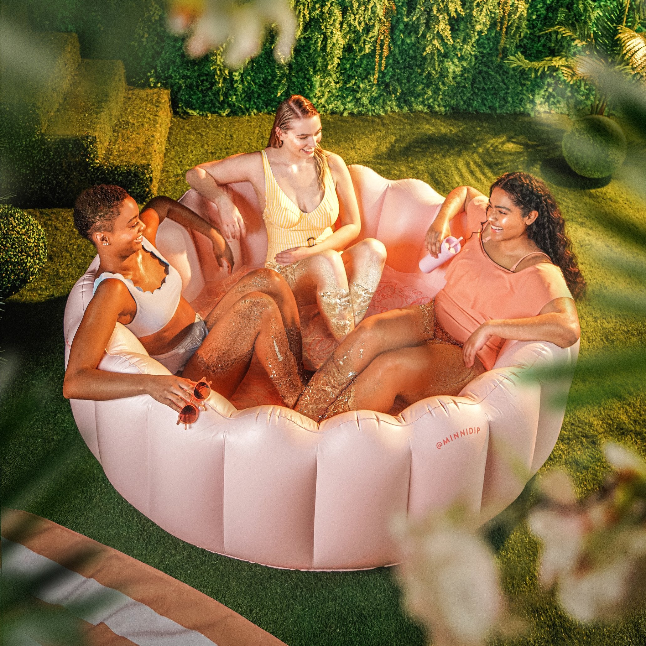 the BLUSHING PALMS luxe inflatable pool