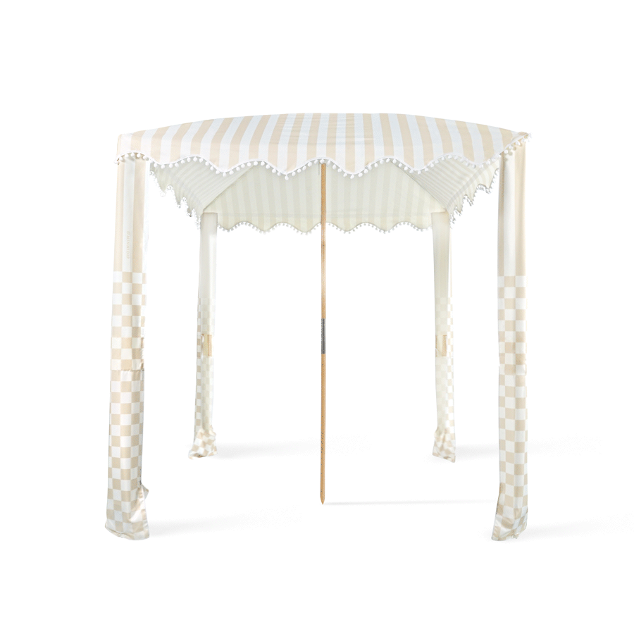 the CHECKER CABANA STRIPE Beach Cabana in Sand