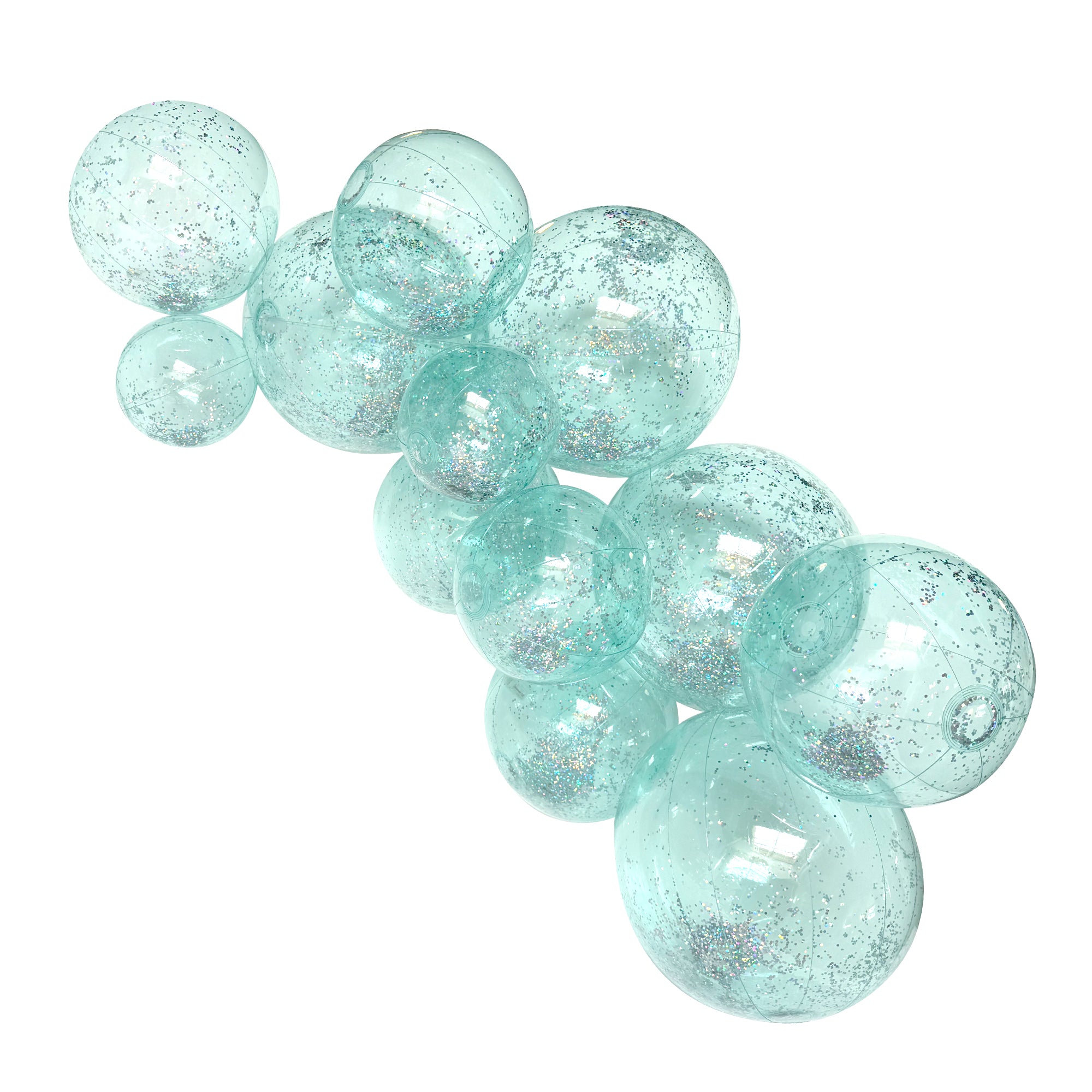 SHIPS 6/2-6/16 • Balloon Garland: 12-Cluster with Glitter in Aqua (Transparent) • FINAL SALE
