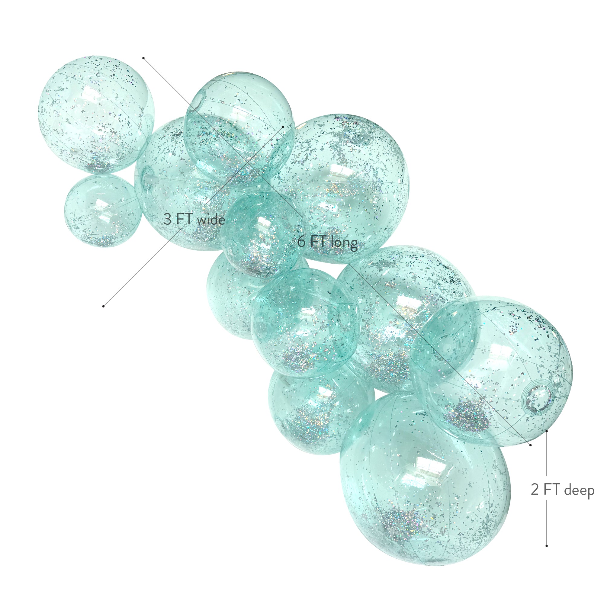 SHIPS 6/2-6/16 • Balloon Garland: 12-Cluster with Glitter in Aqua (Transparent) • FINAL SALE