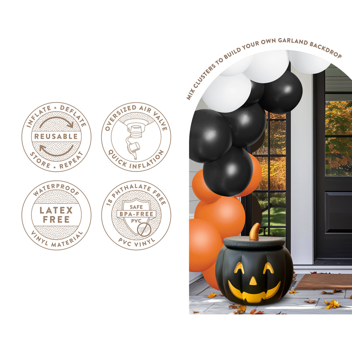 Balloon Garland: Reusable Carved Pumpkin With Lid Satin Black • FINAL SALE