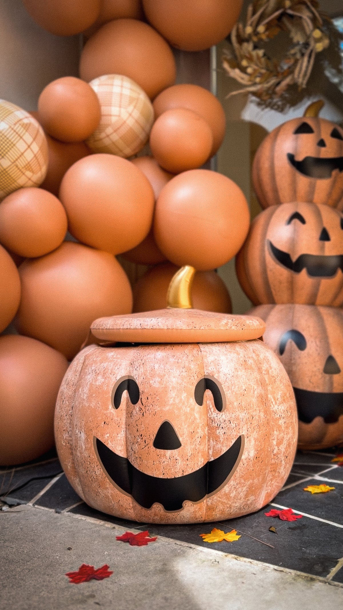 Balloon Garland: Reusable Carved Pumpkin With Lid in Matte Terracotta  • FINAL SALE