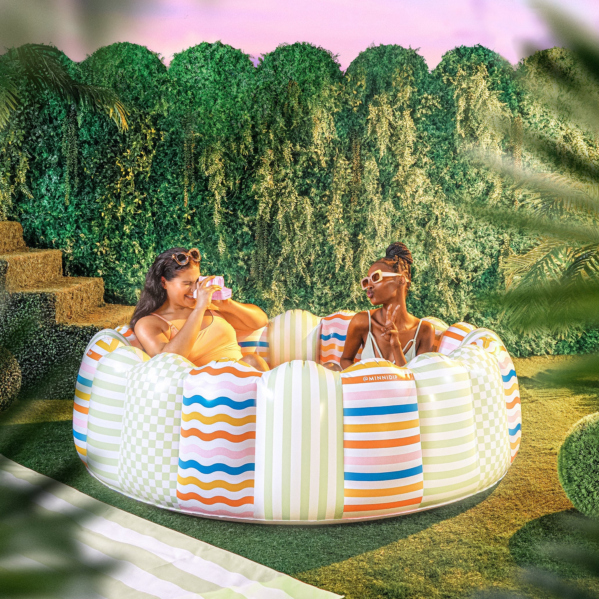 the COLORFUL CABANA luxe inflatable pool
