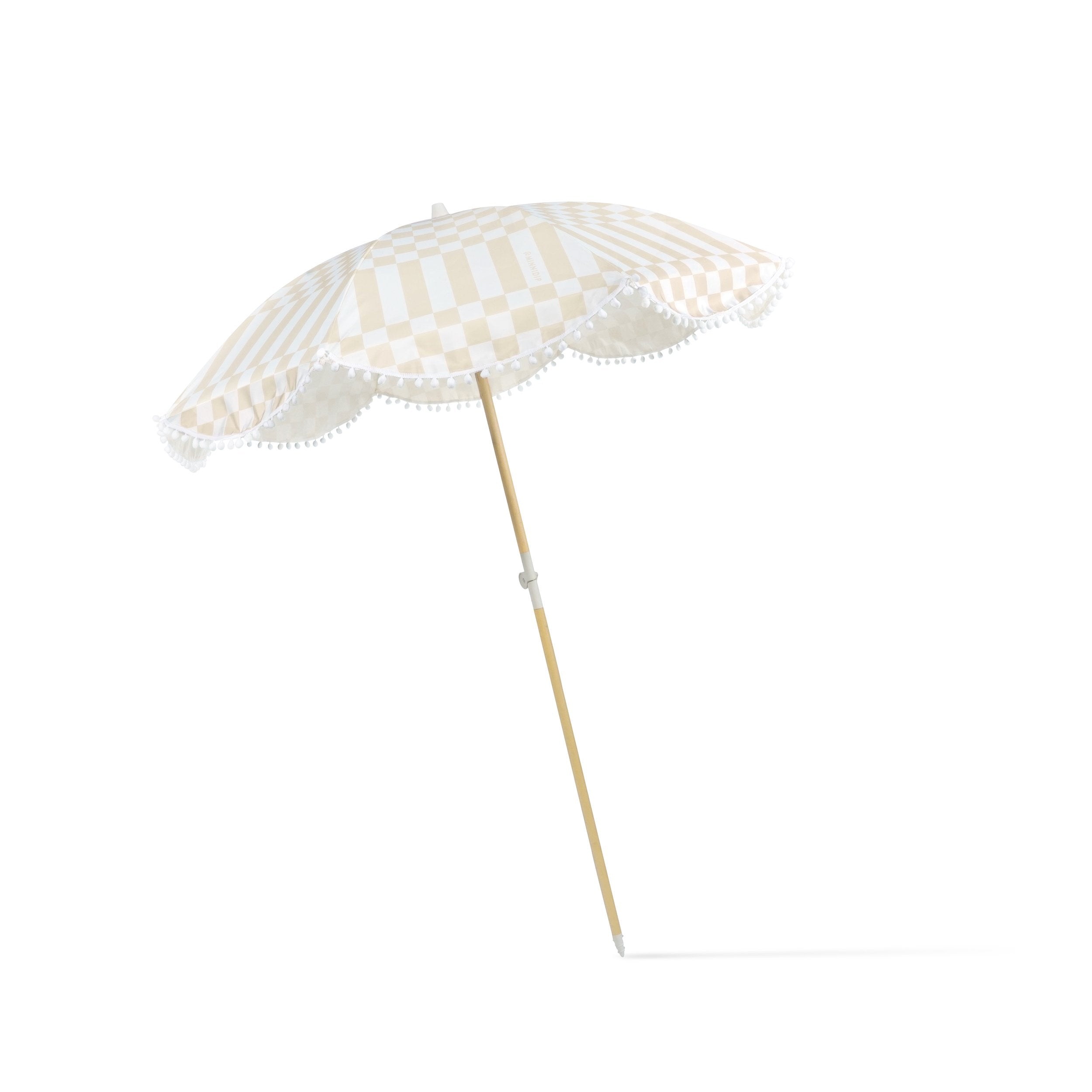 the CHECKER CABANA STRIPE Beach Umbrella in Sand